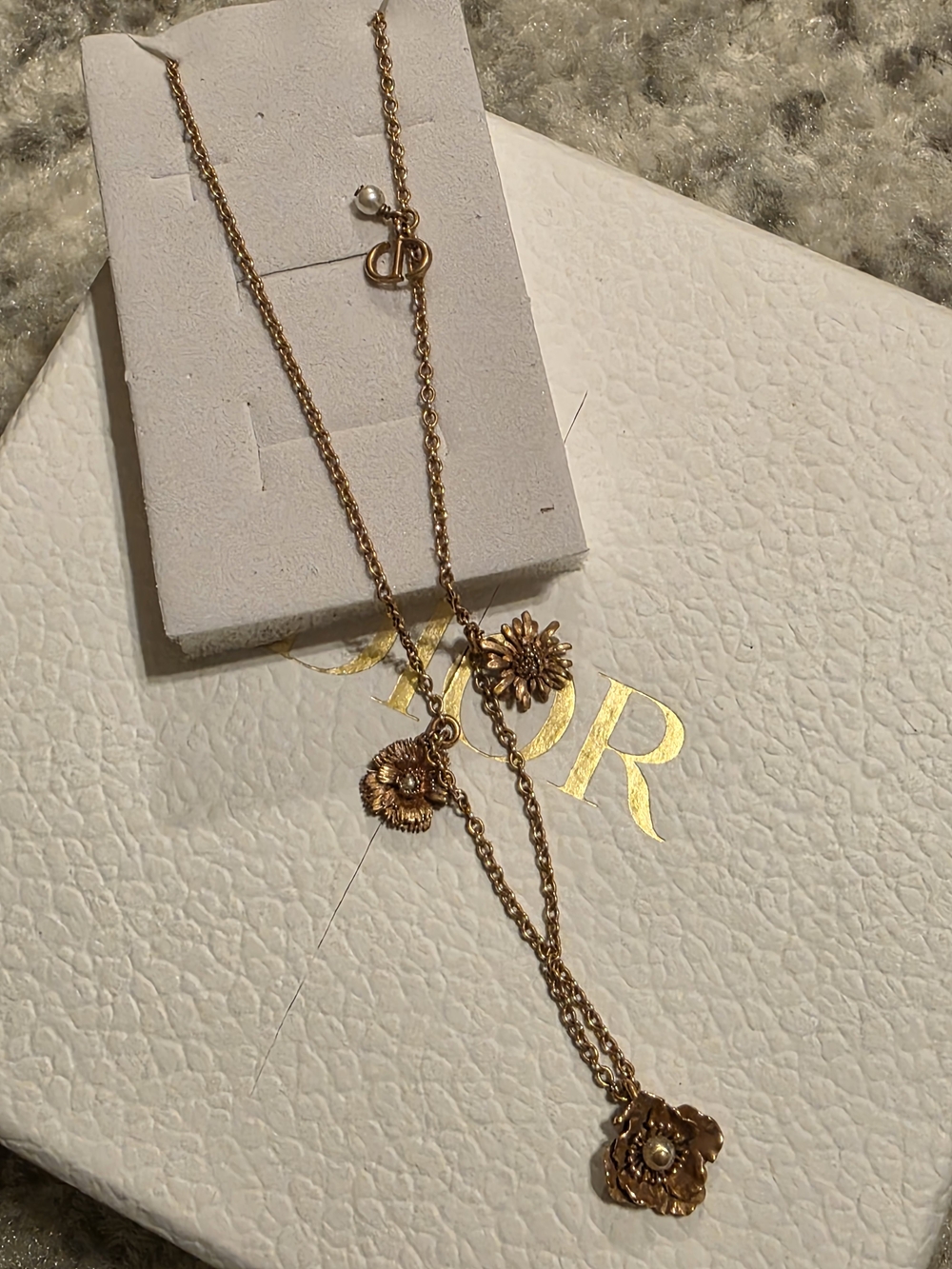 Dior Gold Floral Double Pendant Necklace